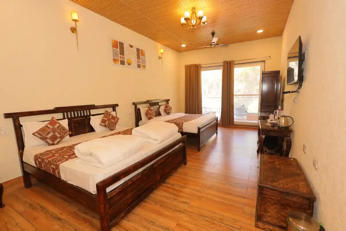 AC cottage interior at Nirvana River Resort - luxury AC resort in Rishikesh